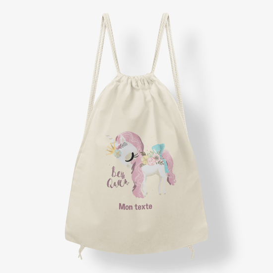 Personalized Drawstring Backpack for Kids - Flowery Pony