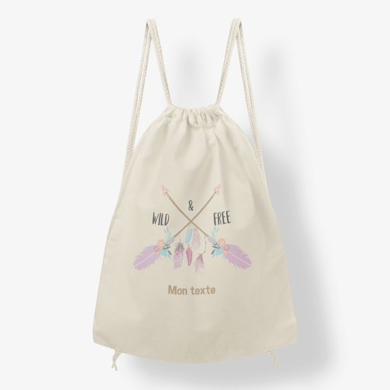 Personalized Drawstring Backpack for Kids - Indian feathers