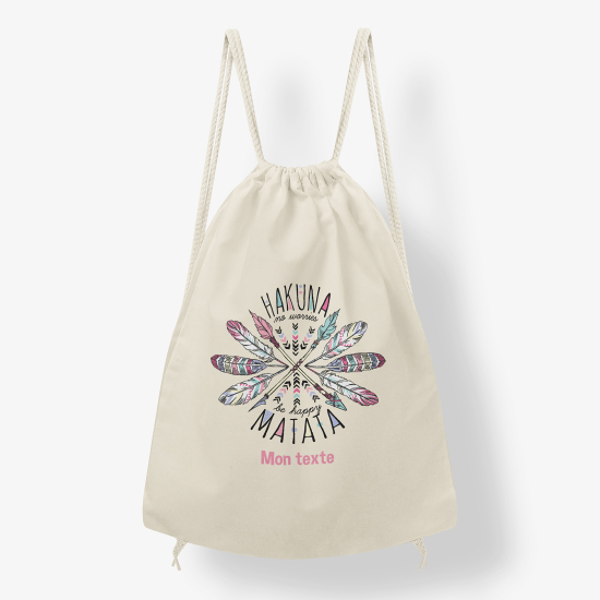 Personalized Drawstring Backpack for Kids - Indian feathers