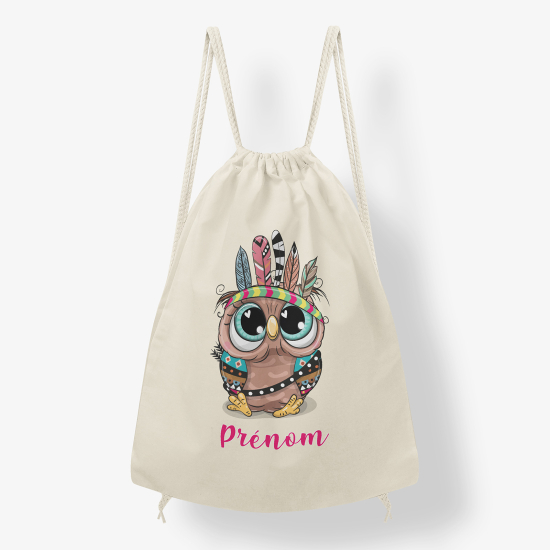 Personalized Drawstring Backpack for Kids - Indian Owl