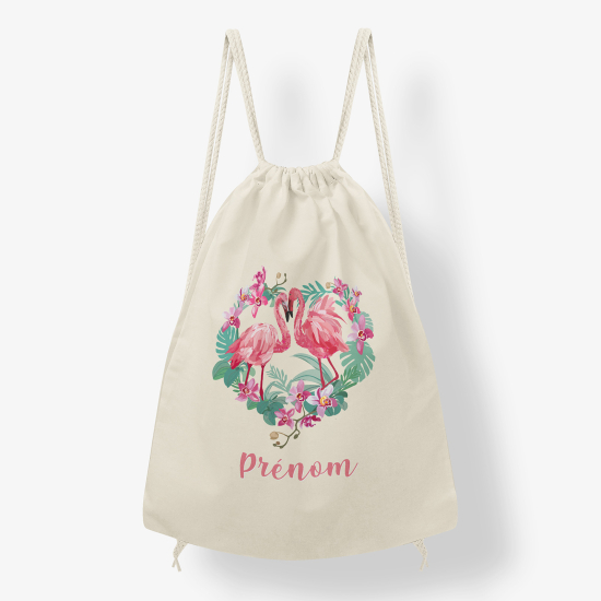 Personalized Drawstring Backpack for Kids - Pink flamingo