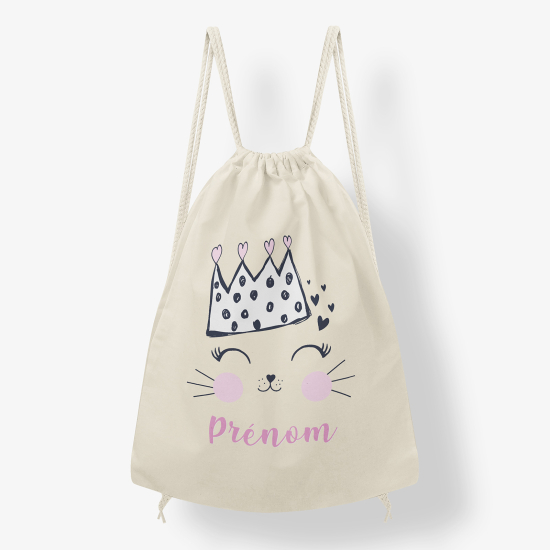 Personalized Drawstring Backpack for Kids - Princess Cat