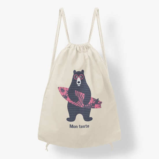 Personalized Drawstring Backpack for Kids - Surfer bear