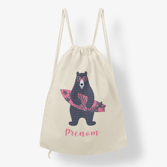 Personalized Drawstring Backpack for Kids - Surfer bear