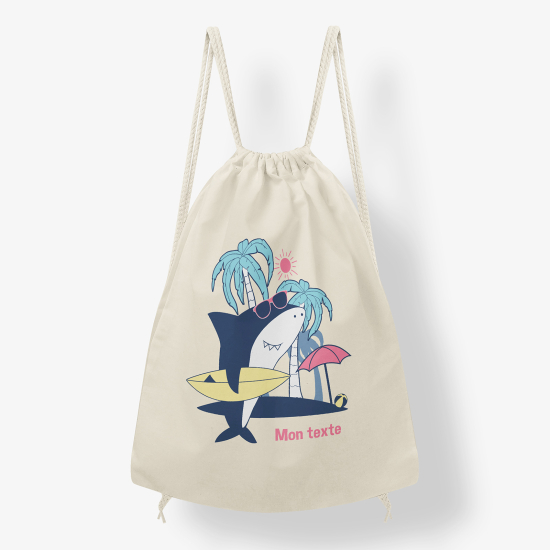 Personalized Drawstring Backpack for Kids - Surfer Shark