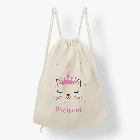 Personalized Drawstring Backpack for Kids - Unicorn cat