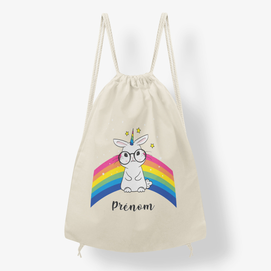 Personalized Drawstring Backpack for Kids - Unicorn rabbit