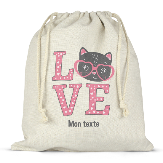 Personalized drawstring bag for kids - Cat love