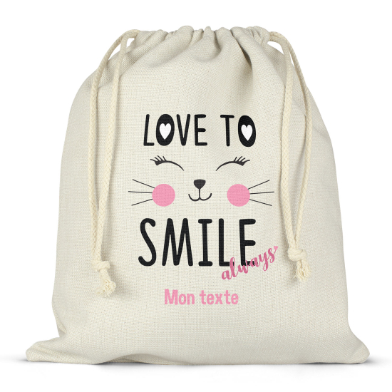 Personalized drawstring bag for kids - Cat love to smile