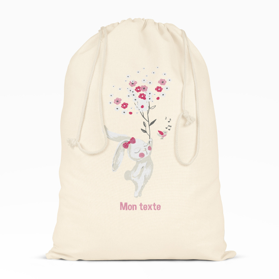 Personalized Drawstring bag for Kids - Flower bunnies