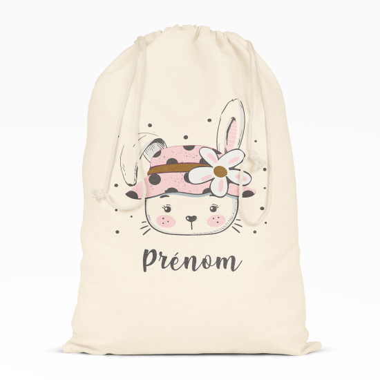 Personalized Drawstring bag for Kids - Flower bunny