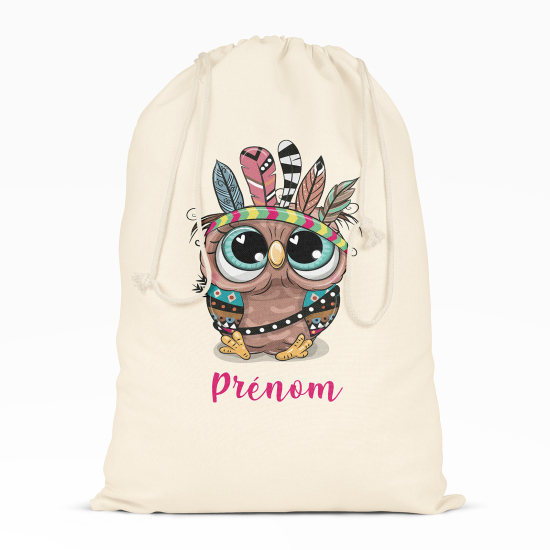 Personalized Drawstring bag for Kids - Indian Owl