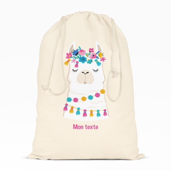 Personalized Drawstring bag for Kids - Lama flowers