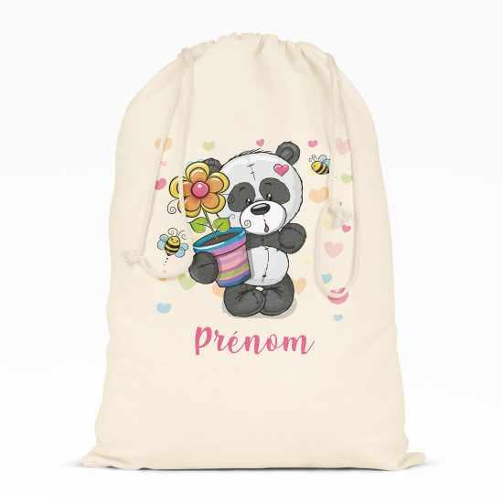 Personalized Drawstring bag for Kids - Panda flower