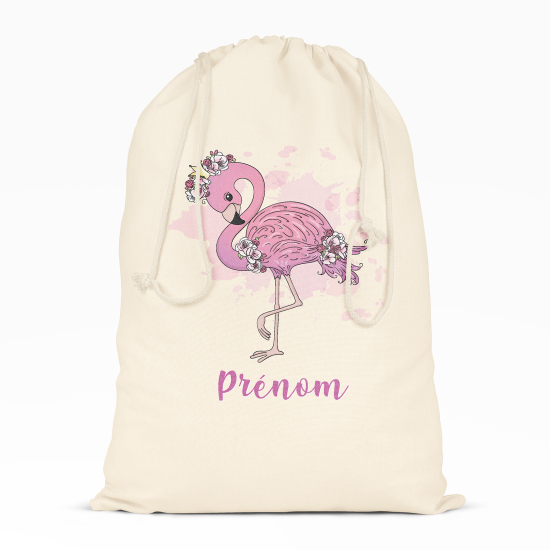 Personalized Drawstring bag for Kids - Pink flamingo