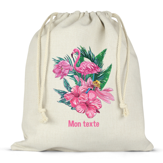 Personalized drawstring bag for kids - Pink flamingo