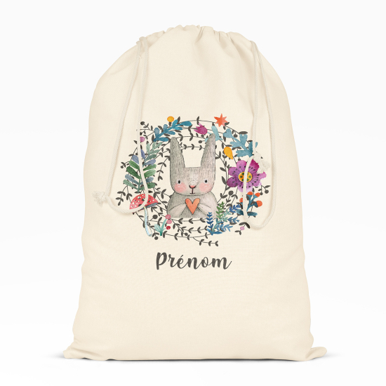 Personalized Drawstring bag for Kids - Rabbit flowers