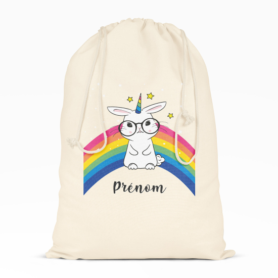 Personalized Drawstring bag for Kids - Rainbow Rabbit