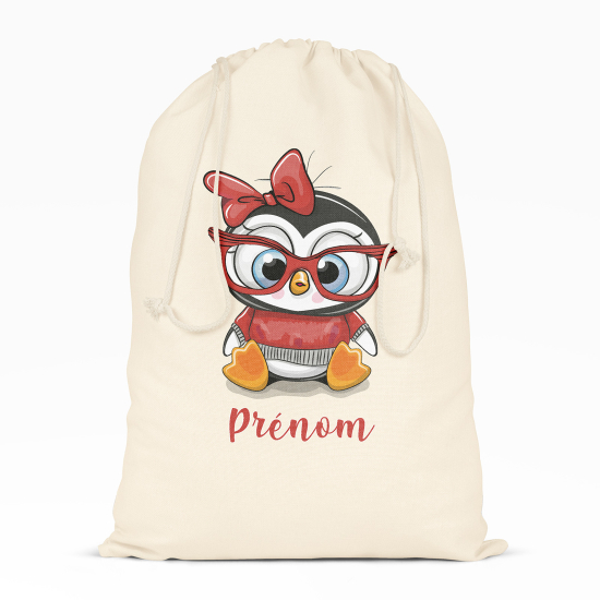 Personalized Drawstring bag for Kids - Spectacled Penguin