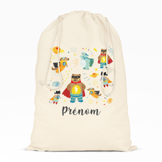 Personalized Drawstring bag for Kids - Superhero Animals