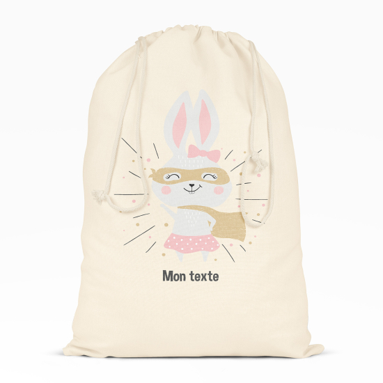 Personalized Drawstring bag for Kids - Superhero Bunny