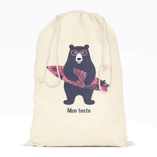 Personalized Drawstring bag for Kids - Surf bear