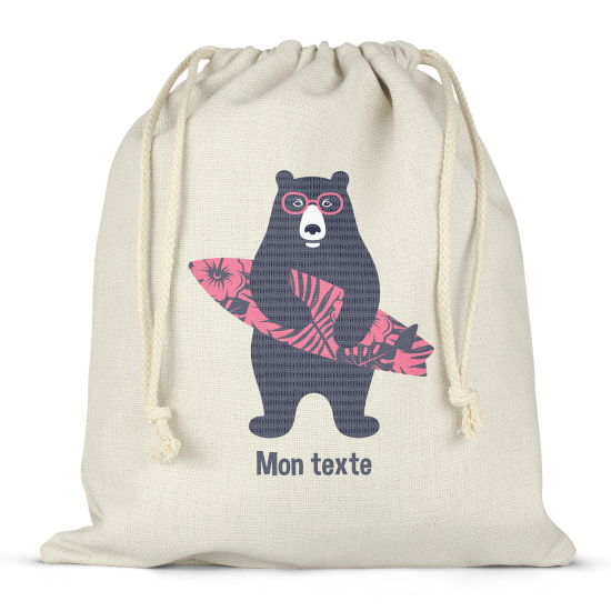 Personalized drawstring bag for kids - Surfer bear