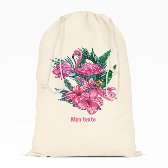 Personalized Drawstring bag for Kids - Tropical pink flamingo