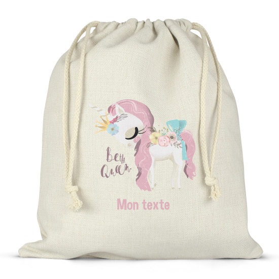 Personalized drawstring bag for kids - Unicorn be the queen