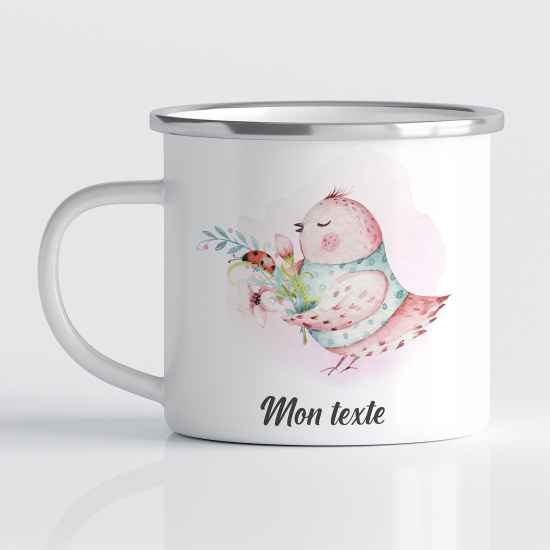 Personalized Enamel Mug for Kids - Cute Bird