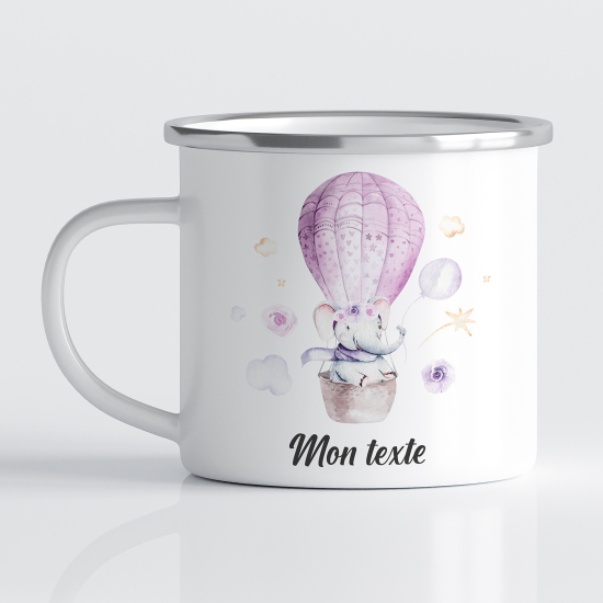 Personalized Enamel Mug for Kids - Elephant Hot Air Balloon