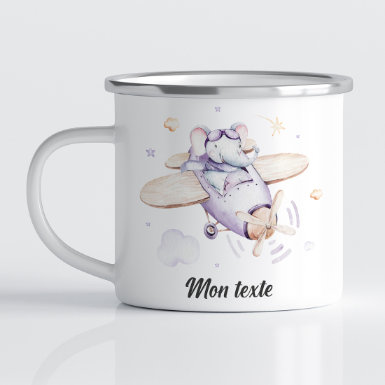 Personalized Enamel Mug for Kids - Elephant Plane