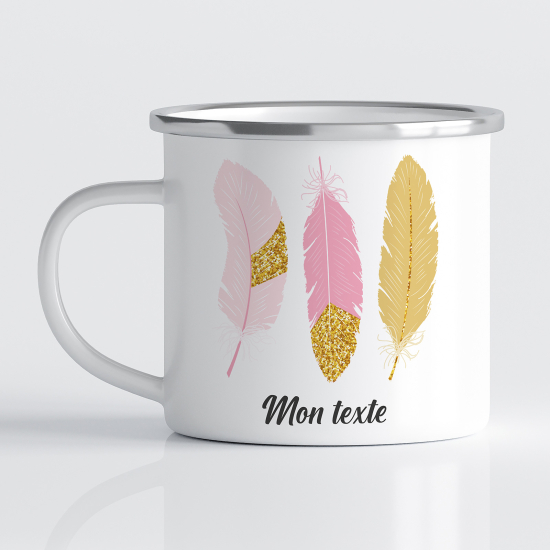 Personalized Enamel Mug for Kids - Feathers