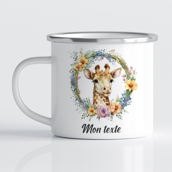 Personalized Enamel Mug for Kids - Floral Giraffe