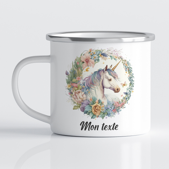 Personalized Enamel Mug for Kids - Floral Unicorn