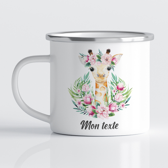 Personalized Enamel Mug for Kids - Giraffe Flowers