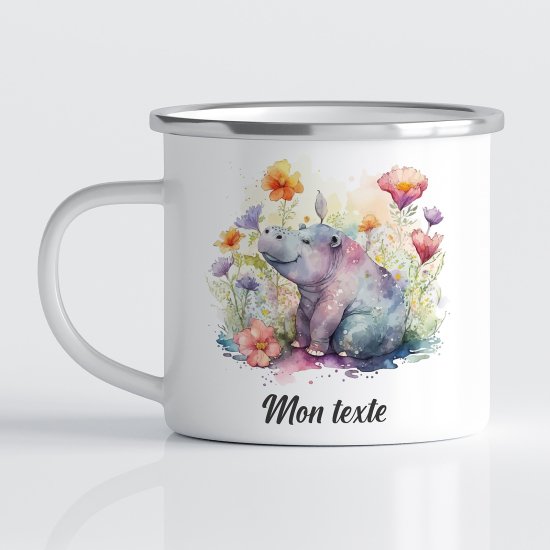 Personalized Enamel Mug for Kids - Hippopotamus