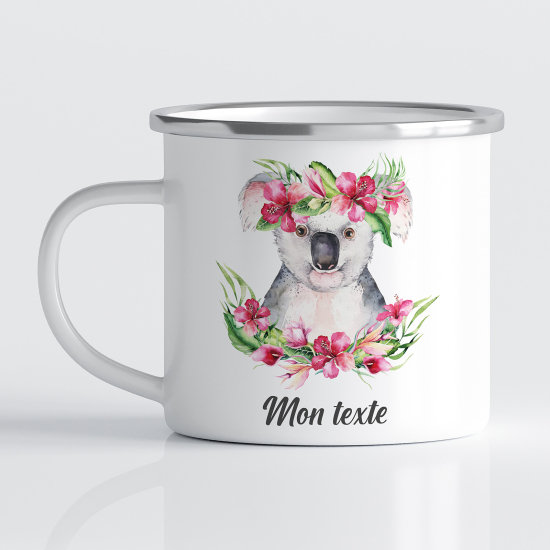 Personalized Enamel Mug for Kids - Koala Flowers