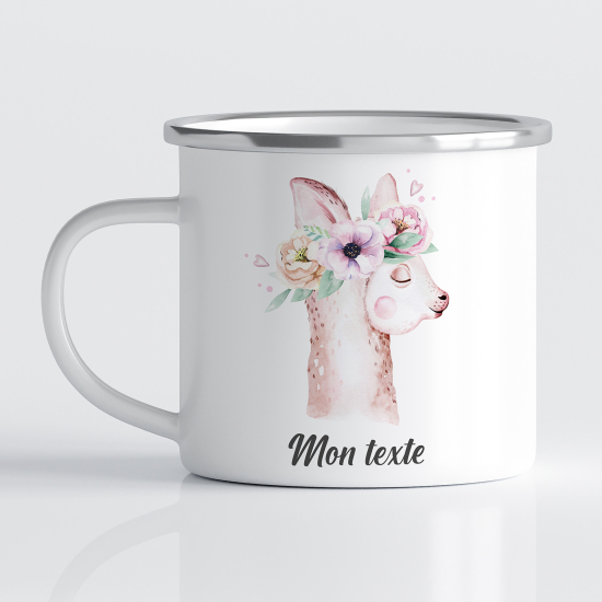 Personalized Enamel Mug for Kids - Lama Flowers