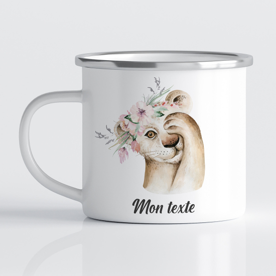 Personalized Enamel Mug for Kids - Lion Flowers