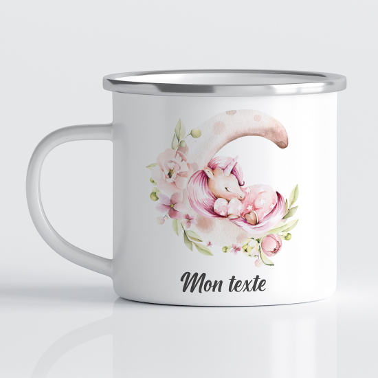 Personalized Enamel Mug for Kids - Moon Unicorn