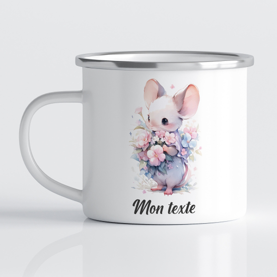 Personalized Enamel Mug for Kids - Mouse Flowers