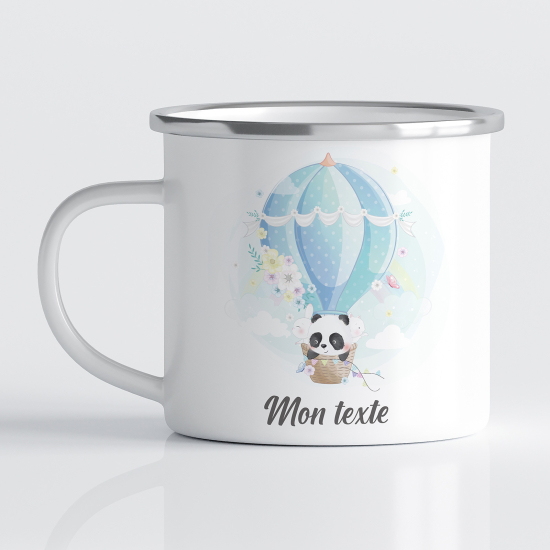 Personalized Enamel Mug for Kids - Panda Hot Air Balloon