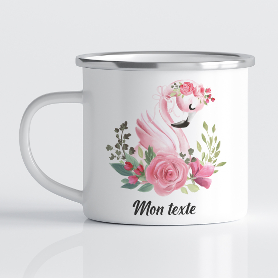 Personalized Enamel Mug for Kids - Pink Flamingo