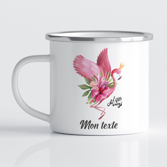 Personalized Enamel Mug for Kids - Pink Flamingo