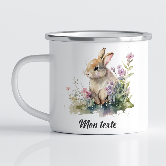 Personalized Enamel Mug for Kids - Rabbit Flowers