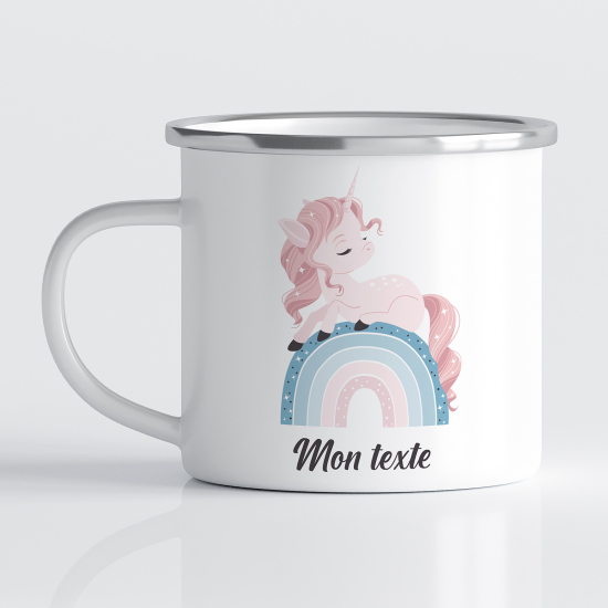 Personalized Enamel Mug for Kids - Rainbow Unicorn