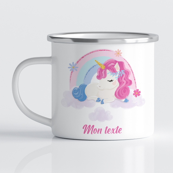 Personalized Enamel Mug for Kids - Rainbow Unicorn