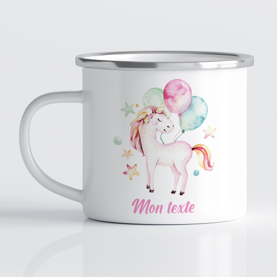 Personalized Enamel Mug for Kids - Unicorn Balloons