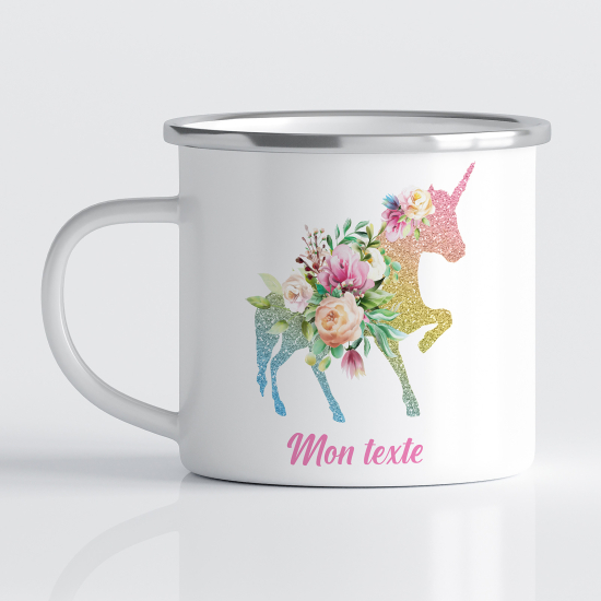 Personalized Enamel Mug for Kids - Unicorn flower